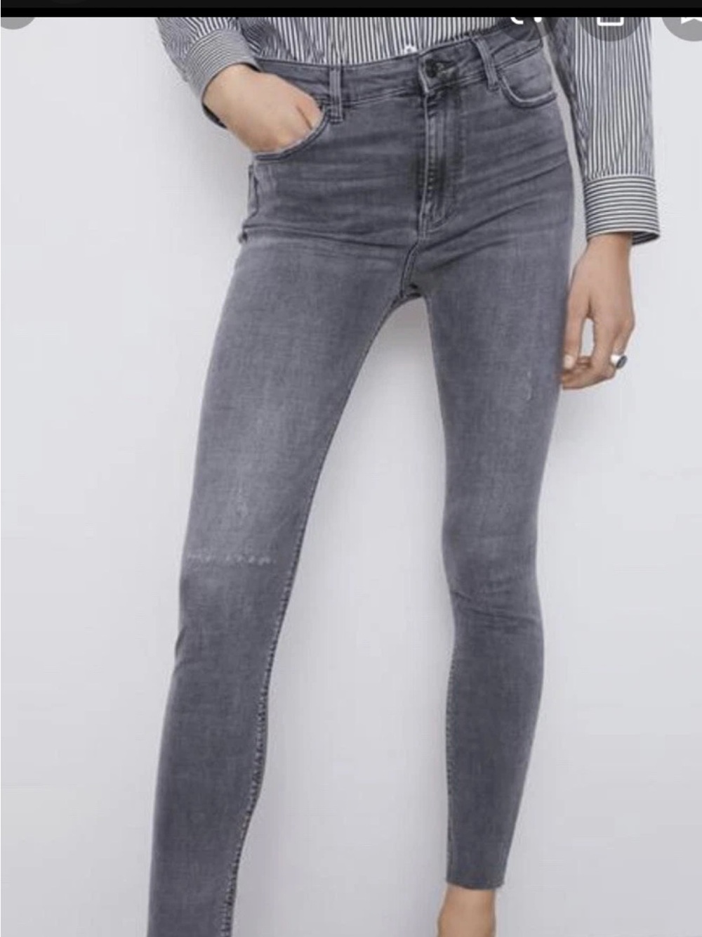 Zara High-Rise Skinny Jeans in Washed Gray - Women. Size 6